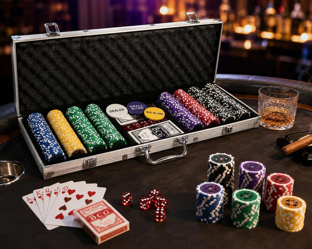 Nexos Pokerkoffer Pokerset 500 300 Laser Pokerchips Poker Komplett Set 12 g Chips Deluxe Grösse wähl