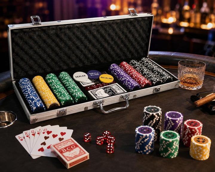 Nexos Pokerkoffer Pokerset 500 300 Laser Pokerchips Poker Komplett Set 12 g Chips Deluxe Grösse wähl