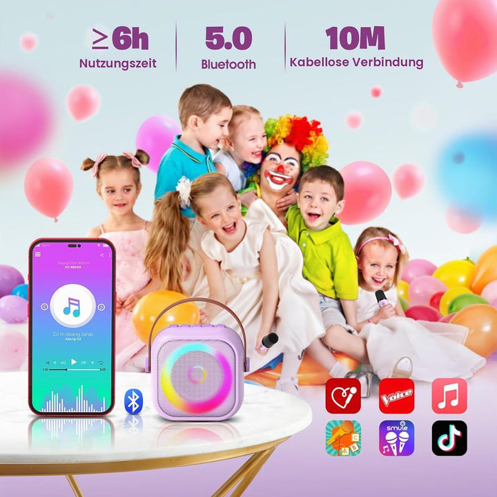 Geschenk Mädchen 3-10 Jahre, Bluetooth Karaoke Maschine mit 2 Mikrofon Kinder Spielzeug Mädchen, Dra