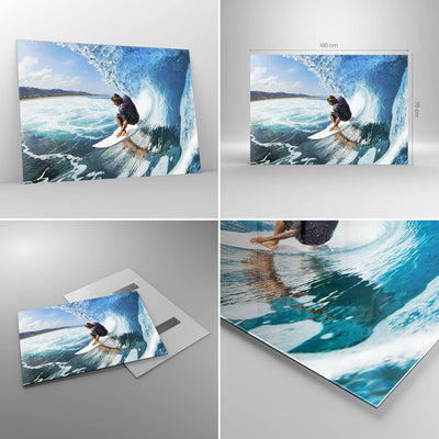 Bilder auf Glas 100x70cm Glasbild Surfen Surfer Ozean Welle Gross Wanddeko Bild im Glas Schlafzimmer