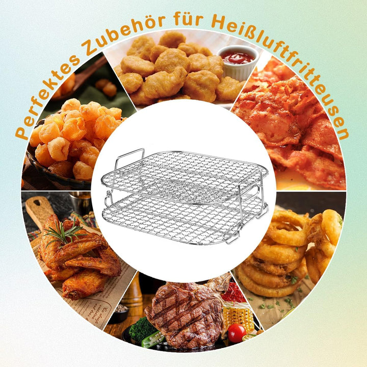 Rack für Cosori Air Fryer,304 Edelstahl 2-lagiger Dehydrator-Grillrost Rack Zubehör für COSORI 5,5 L
