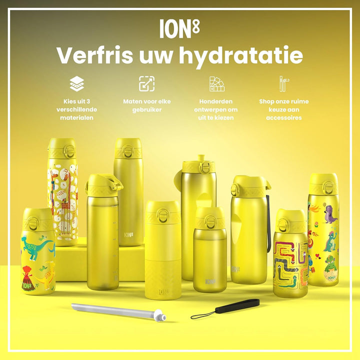 ION8 Vakuumisolierte Edelstahl-Trinkflasche, 500 ml, Auslaufsicher, Einhandöffnung, Sichere Verriege