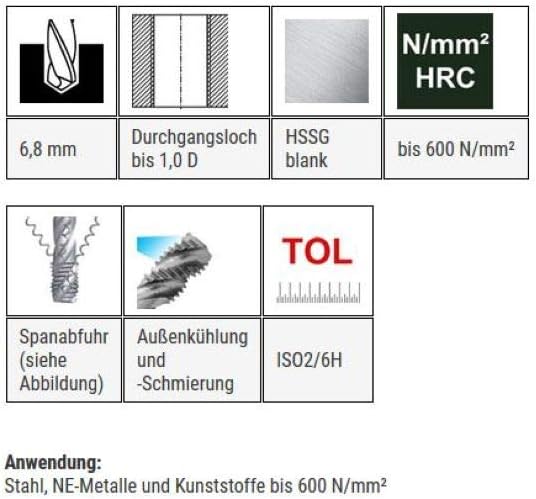BAER HSSG Kombi-Bit-Gewindebohrer M 8 x 1,25 - Gewindeschneider metrisch - Gewinde schneiden - Akkus