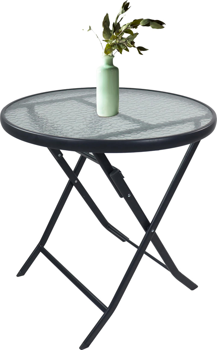 VCM Gartentisch rund Ø 70 cm, Metall Tisch mit Glasplatte, klappbar, wetterbeständig, Balkontisch fü