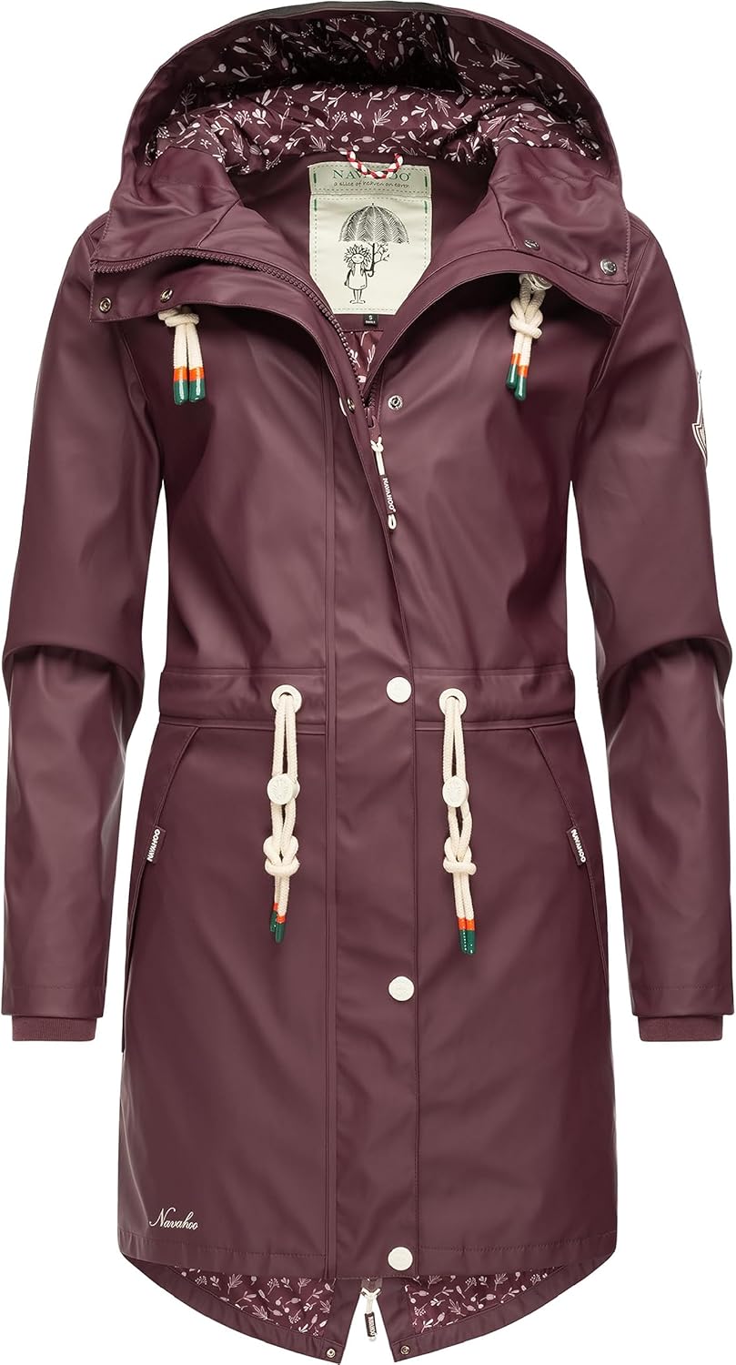 Navahoo Damen Übergangsjacke Regenmantel wasserdicht lang mit Kapuze Tropical Stormoo XS-3XL XS Wine