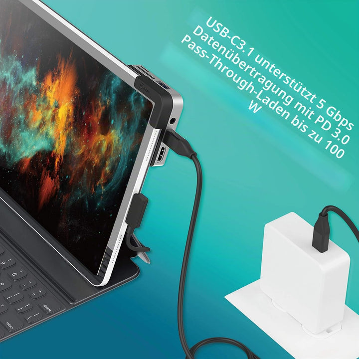 j5create USB C Hub- 6-in-1 Reise-Dockingstation mit HDMI 4K@60Hz, USB C 100W PD-Ladegerät und USB A