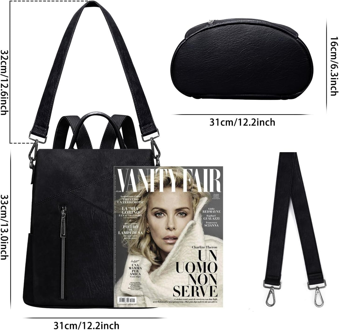 HUA ANGEL 2 In 1 Elegant Damen Rucksack Umhängetasche Anti Diebstahl Tagesrucksack Wasserdicht PU Le