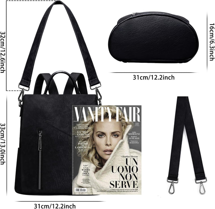 HUA ANGEL 2 In 1 Elegant Damen Rucksack Umhängetasche Anti Diebstahl Tagesrucksack Wasserdicht PU Le