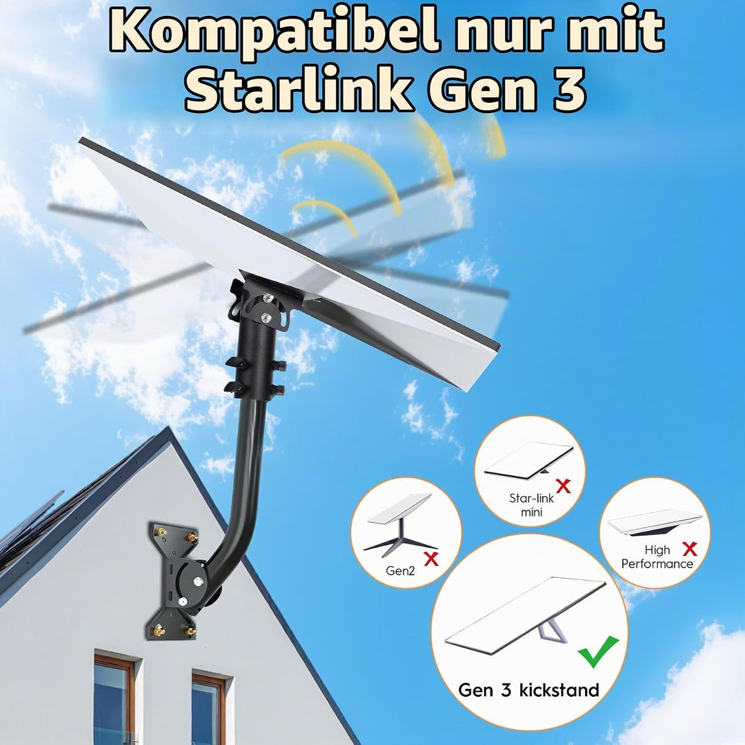 Starlink Gen 3 Halterung 180° Verstellbar, Gen 3 Rohradapter Masthalterung für Wand Dachmontage, Roh