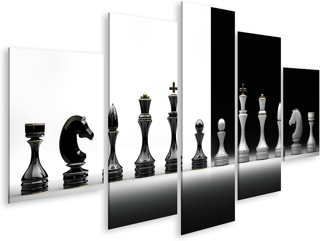 islandburner Bild auf Leinwand Komplettset Schach Bilder Wandbilder Poster Leinwand 170x80cm - 5 Tei