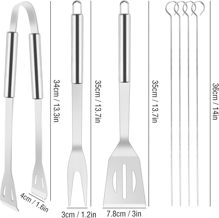Grillbesteck Set Werkzeug-Set, 7-teilig BBQ Grill Werkzeuge Zubehör, Grillgabel, Grillklammern, Spat
