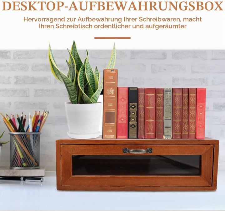UKCOCO Monitorständer Mit Schublade: Retro Schreibtisch Monitor Erhöhung Holz Desktop Organizer Und