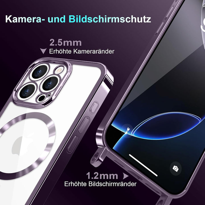 Ethanger Handykette für iPhone 16 Pro Max Hülle mit Band + 2 Stück Glas Schutzfolie Transparent Sili