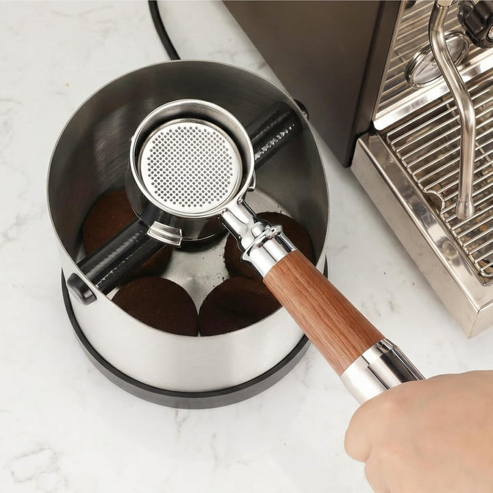 VINATO Edelstahl Abklopfbehälter 1,2L für Siebträger, Espresso Knock Box mit abnehmbarer Klopfstange