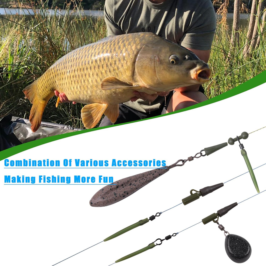 216stk Karpfen Angelzubehör Set Karpfenangeln Vorfächer Kit inkl. Karpfenhaken Wirbel Snaps Sleeves