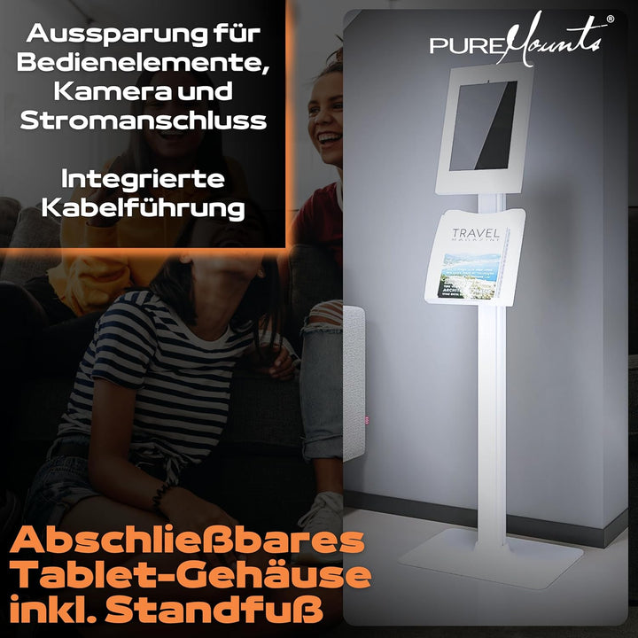 PureMounts® Tablet Halterung mit abschliessbarem Stahlgehäuse für iPad 5/6/7/8/9/ IPad Air 9.7"/ 10.