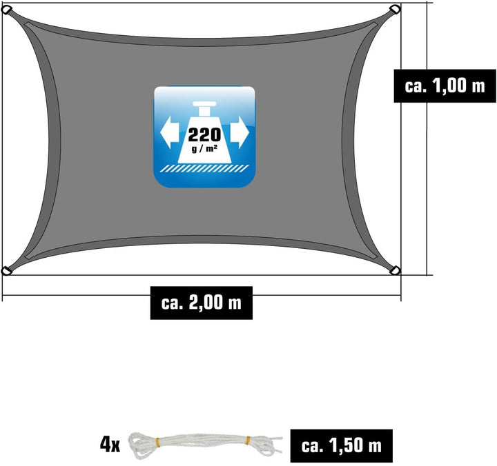 AMANKA 90% UV Schutz: Sonnensegel Rechteckig 1,5x2m - Wasserdurchlässig & Atmungsaktiv - Viereck Per
