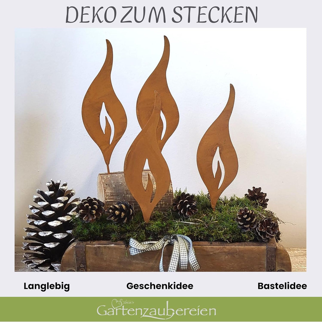 Storm's Gartenzaubereien Rost Deko Flamme 4er Set 23 cm Gartenstecker - Edelrost Metall zum Stecken