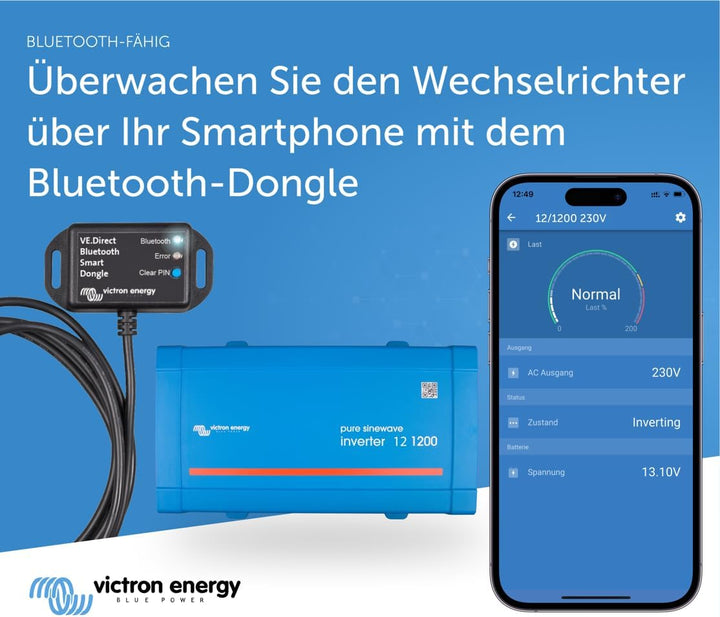 Victron Energy Phoenix 1200VA 12-Volt 230V AC Reiner Sinus Wechselrichter (Schuko)