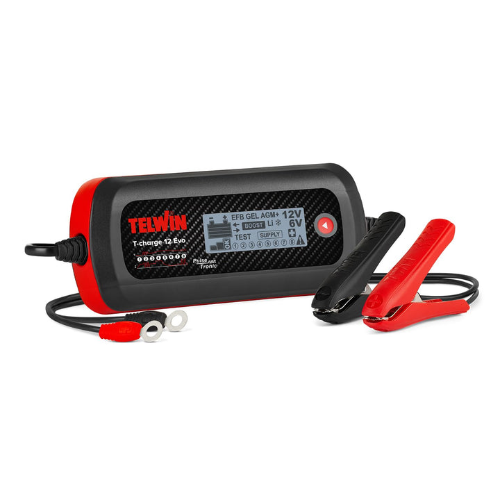 Telwin T-Charge 12 EVO: Ladegerät, elektronischer Ladungserhalter und Multifunktionstester 6/12 V mi