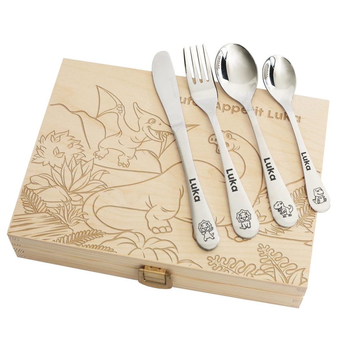 Geschenkegarten Personalisiertes Kinderbesteck-Set - Dinosaurier
