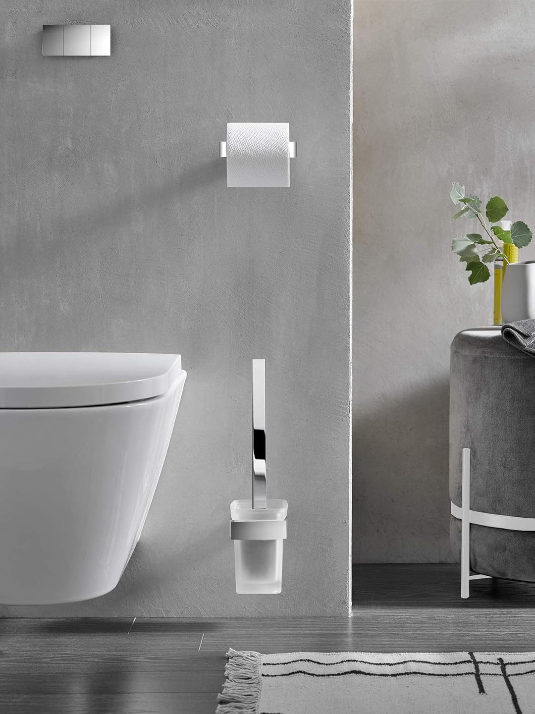 emco LOFT Badacccessoire-Set, Toilettenpapierhalter mit Deckel, WC-Bürstenganitur &amp; Doppelhaken, ele