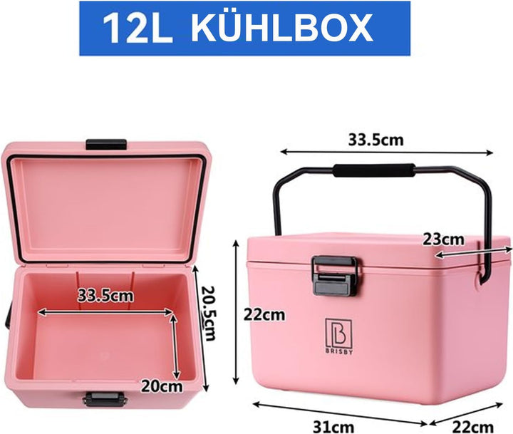Brisby Kühlbox 12 Liter - Kühlbox ohne Strom, 40 Stunden kühl, Inklusive 2 grosse Kühlelemente 200ML