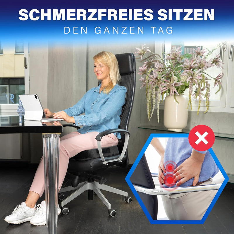 Healthfix® Orthopädisches Sitzkissen für Büro, Auto & Co.- Ergonomisches Sitzen aus Memory Foam mit