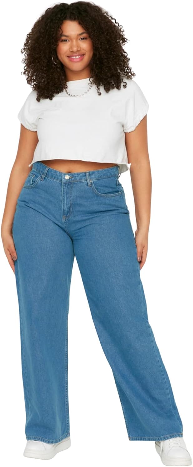 TRENDYOL Damen High Waist Plus Size Jeans 42 Hellblau, 42 Hellblau