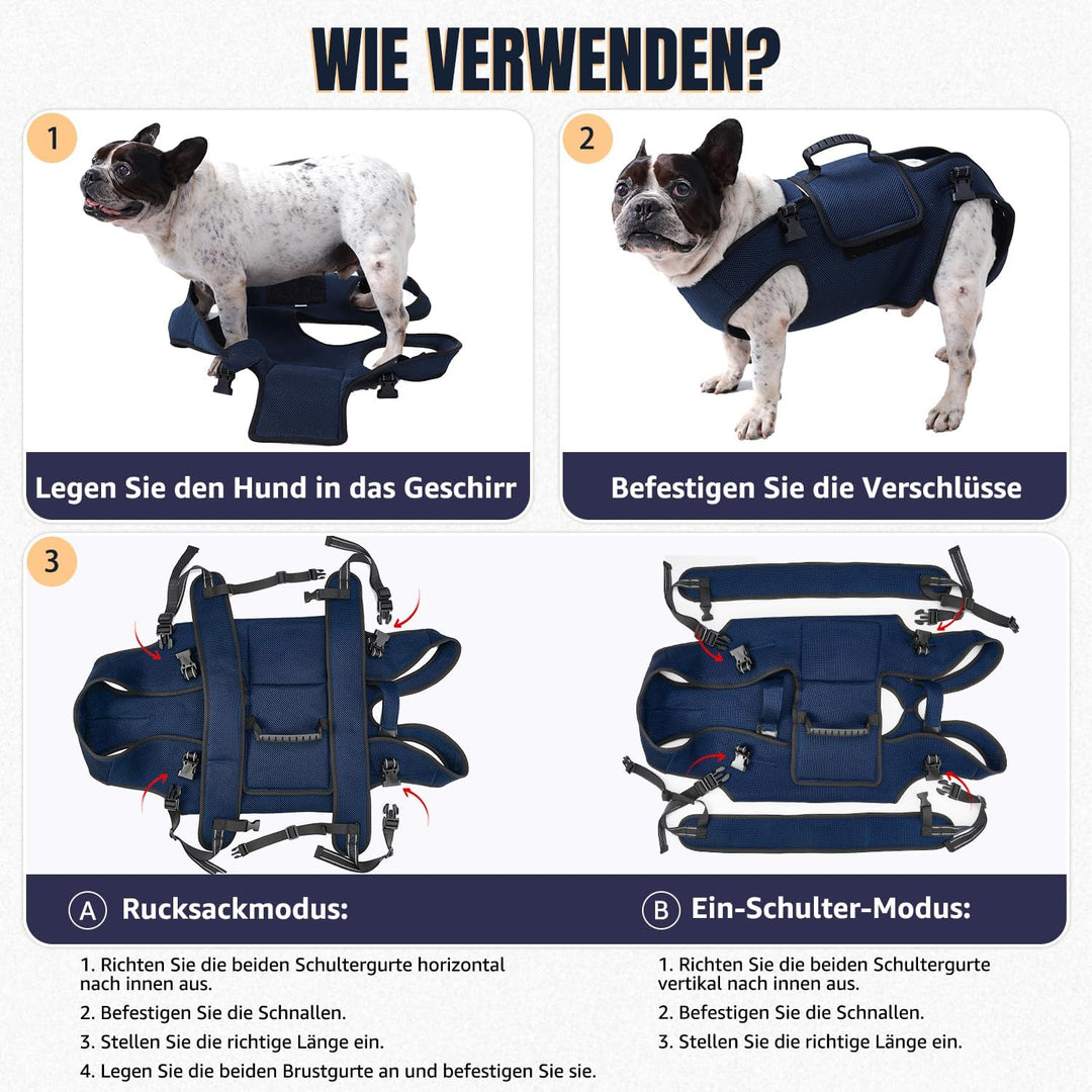 Tragehilfe für mittelgrosse grosse Hunde, atmungsaktive Tragetasche Hund mit Gurten & Haltegriff für