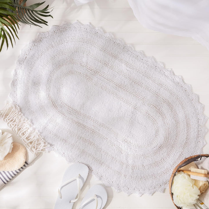 DII Crochet Collection Wende-Badematte, klein, oval, 43 x 61 cm, Weiss Small Oval, 17x24" Weiss/Opul