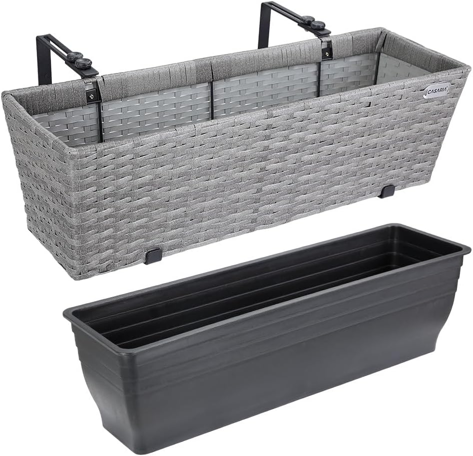 Casaria® Blumenkasten 2er Set 11 Liter Montagehalterung Indoor Outdoor Geländerkasten Balkonkasten P