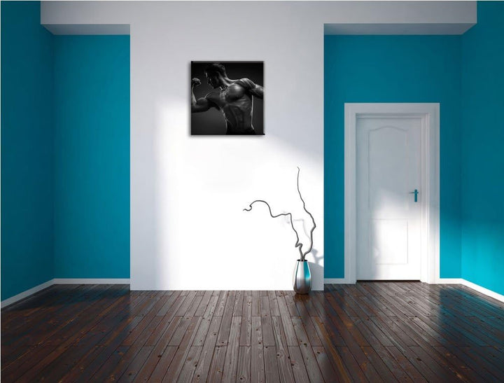 Pixxprint Posender Bodybuilder als Leinwandbild/Grösse: 70x70 cm/Wandbild/Kunstdruck/fertig bespannt