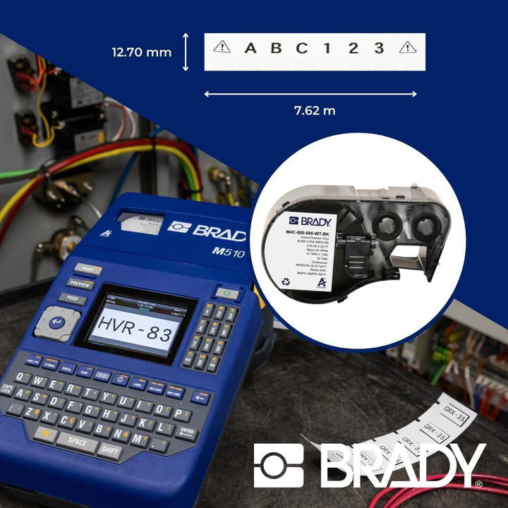 Brady Vinyl-Etikettenband für Etikettendrucker BMP41/BMP51/BMP53/M511, selbstklebende Druckeretikett