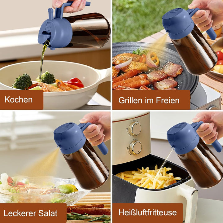YARRAMATE 2 Stück 470ml Ölsprüher zum Kochen, 2-in-1 UV Schutz ölzerstäuber für die Küche, Bernstein