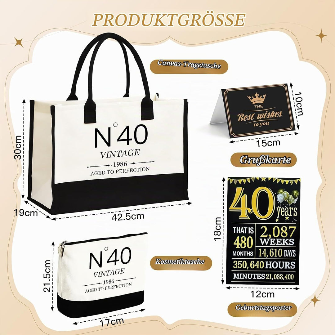 40.Geburtstagsgeschenke für Frauen Leinwand Tote Tasche Reiseausrüstung, 40 Jahre alte Geburtstagsge