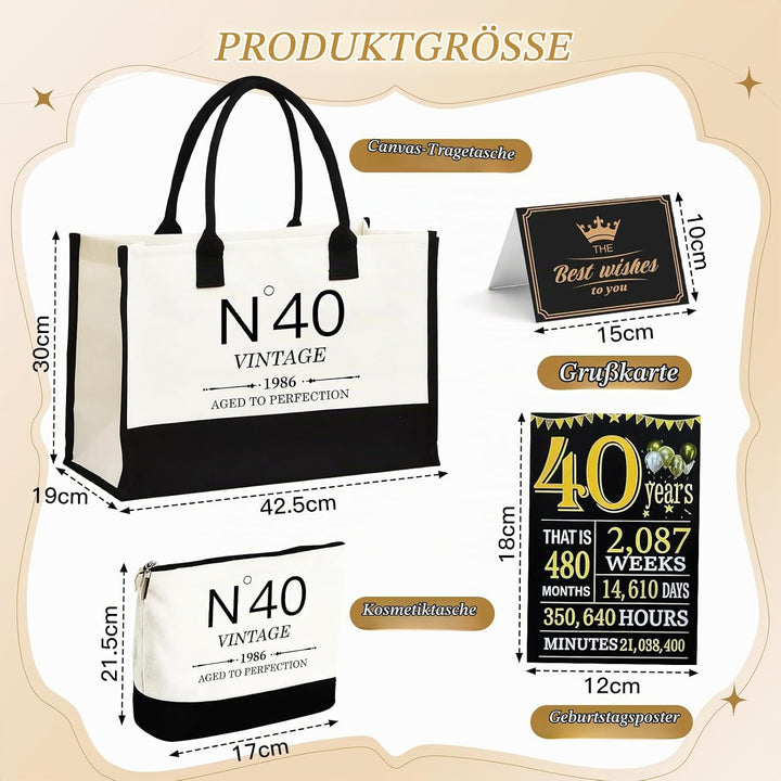 40.Geburtstagsgeschenke für Frauen Leinwand Tote Tasche Reiseausrüstung, 40 Jahre alte Geburtstagsge