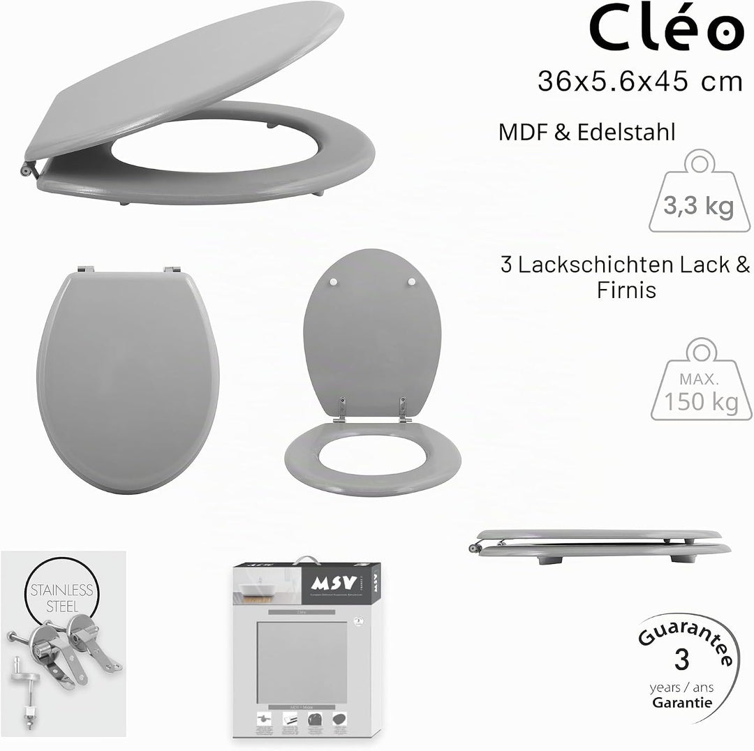 MSV - CLÉO MDF-WC-Sitz - Edelstahlscharniere - Absenkautomatik - Ø 370 x 450 mm - Mattes Basilikumgr