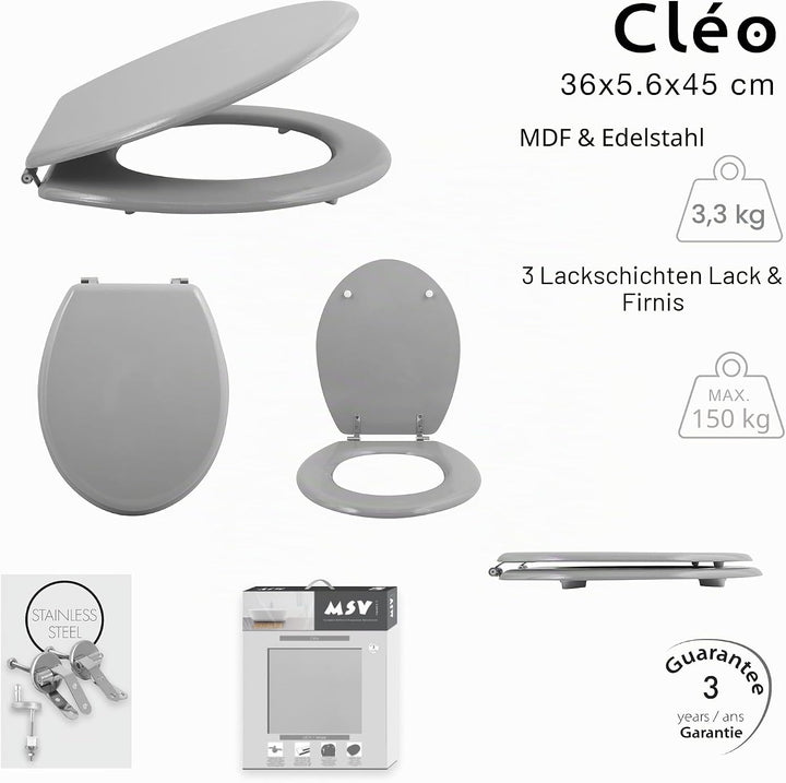 MSV - CLÉO MDF-WC-Sitz - Edelstahlscharniere - Absenkautomatik - Ø 370 x 450 mm - Mattes Basilikumgr
