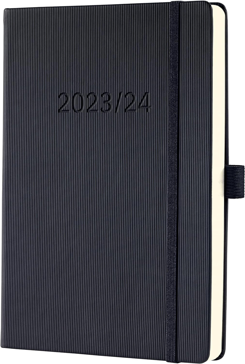 SIGEL C2403 Terminplaner Wochennotiz-Kalender 2023/2024, ca. A5, schwarz, Hardcover, 256 Seiten, Gum