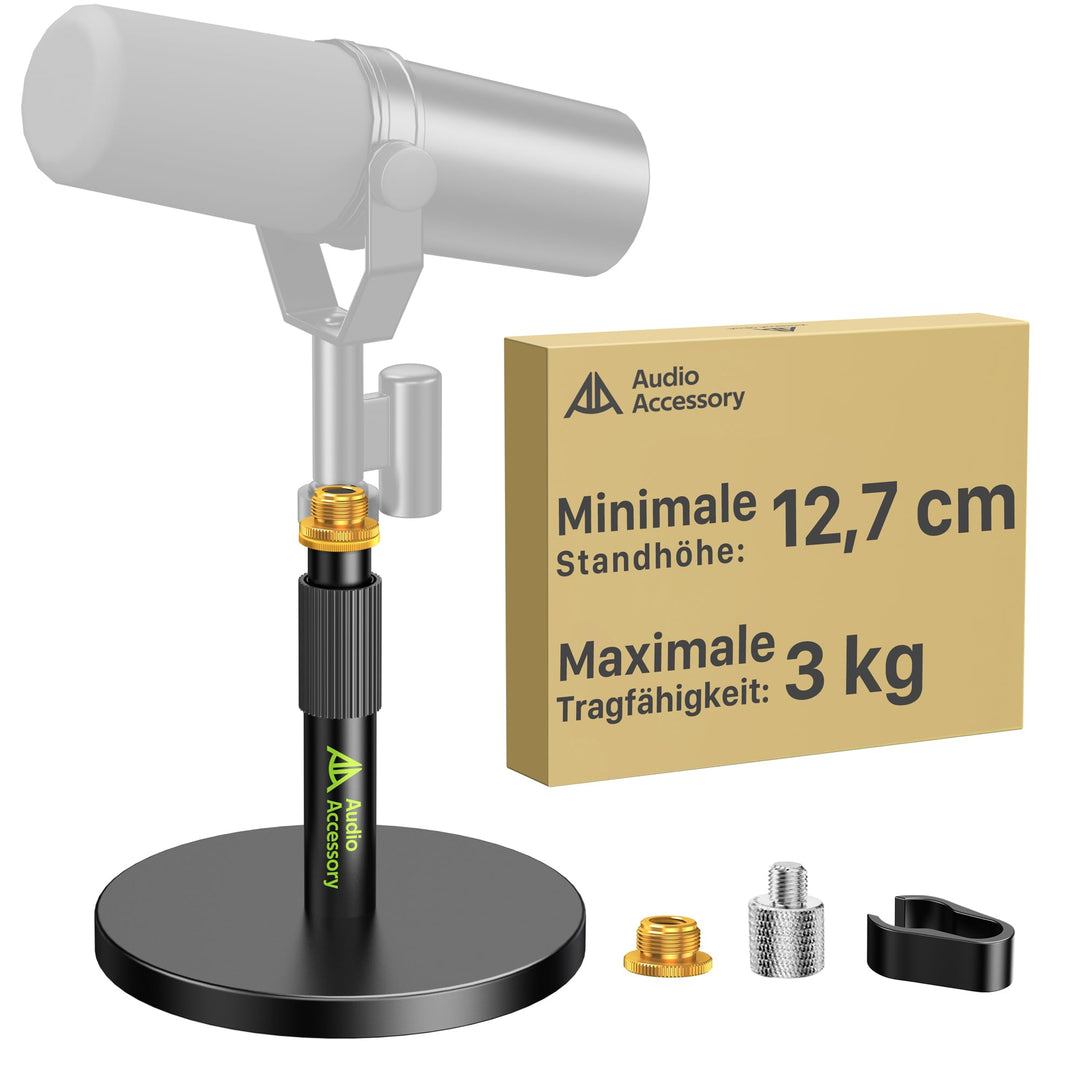 Mikrofonständer Tisch, Ultra-Niedrige 12,7cm Höhenverstellbar, 3kg Tragfähigkeit, Vollmetall Mikrofo