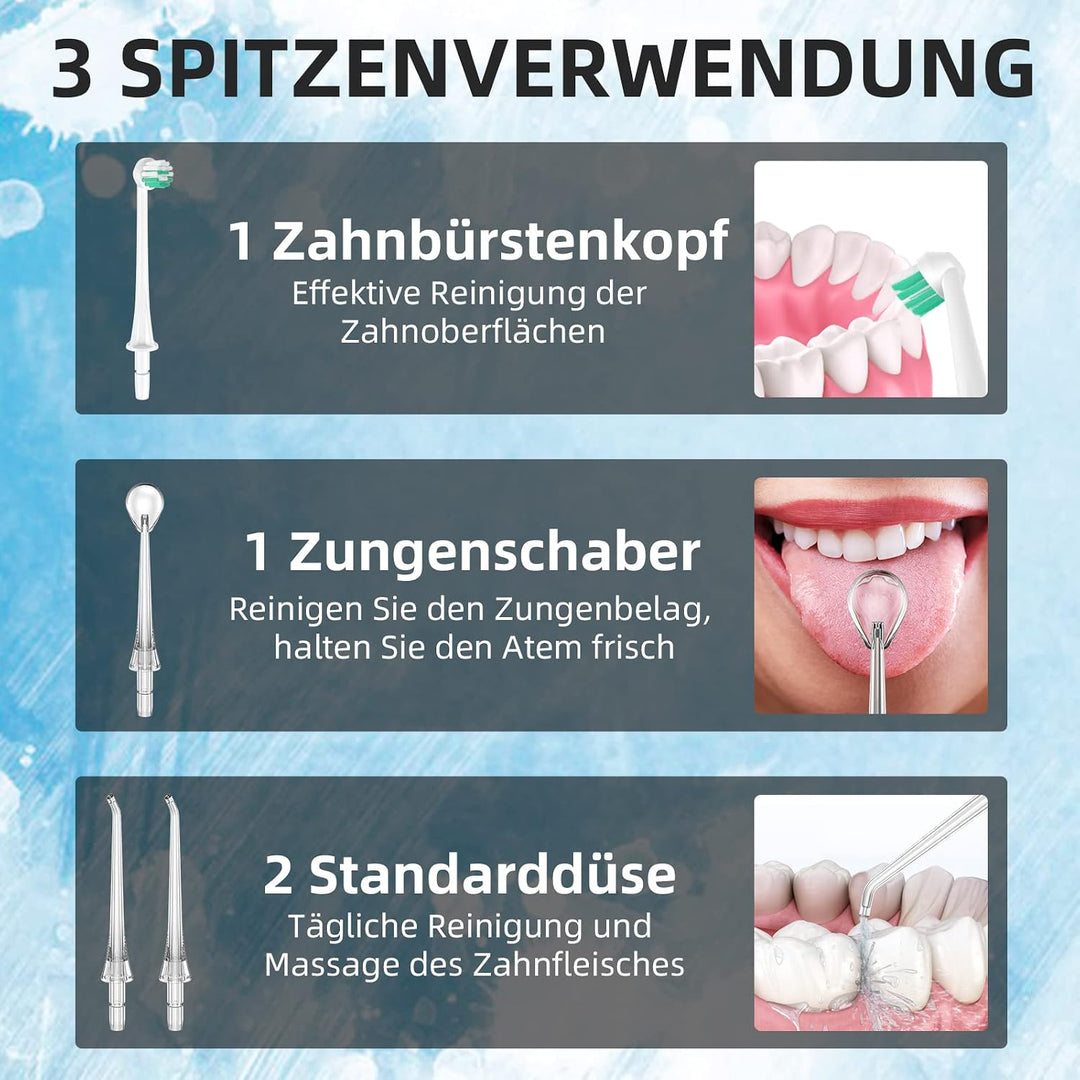 Leistungsstarke Munddusche Elektrischer Zahnreiniger 4 Modi &amp; 4 Düsen Kabellose Munddusche IPX7 Wass