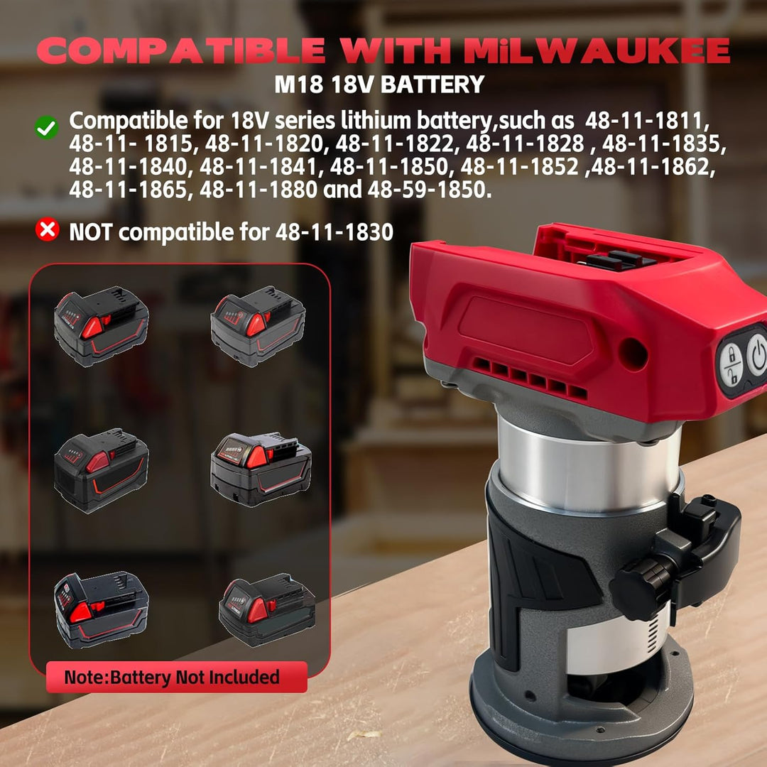 Kabelloser Power-Router kompatibel mit Milwaukee M18 18 V Akku, bürstenloser Holzfräser, 5 Geschwind