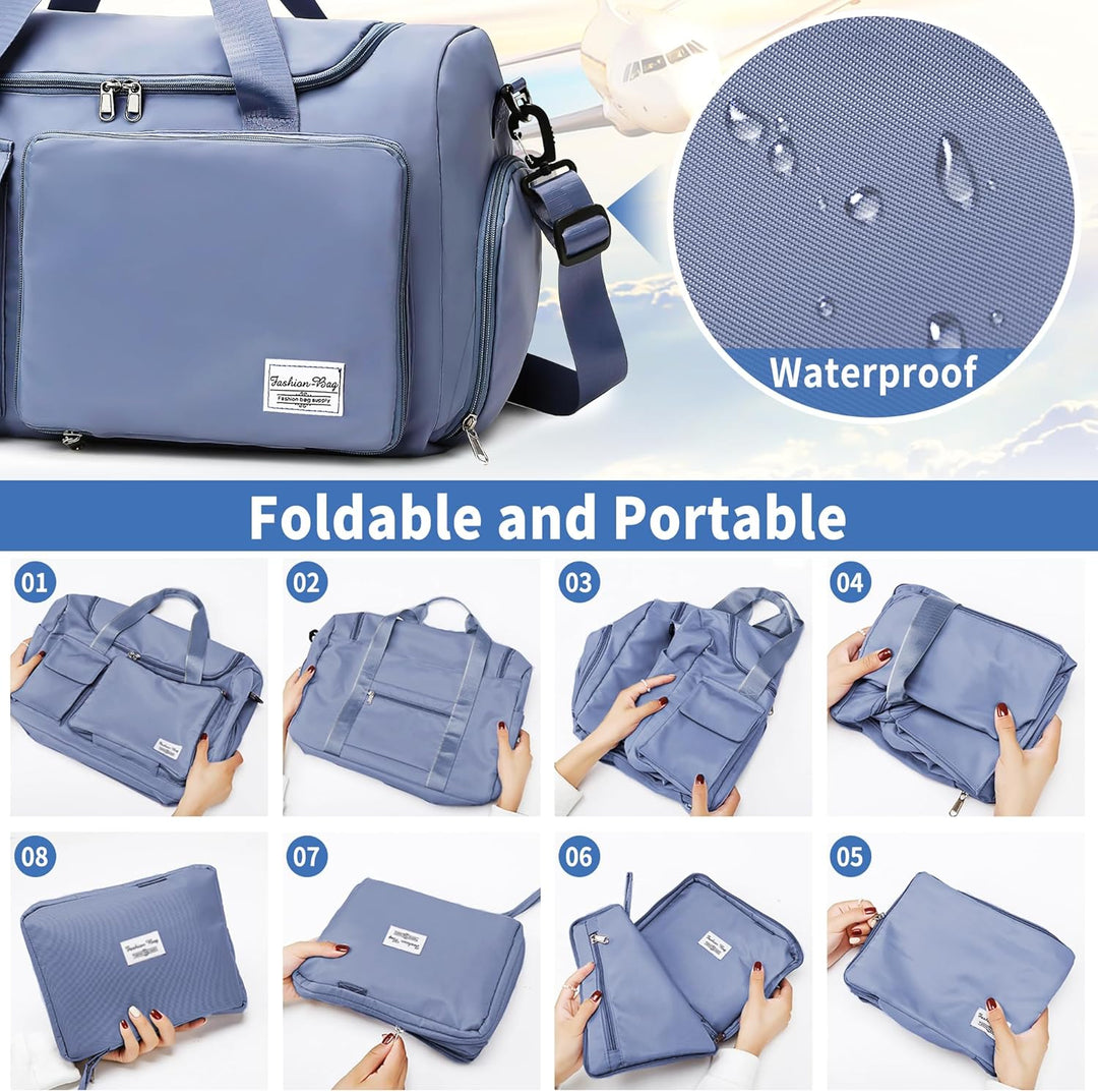 Sporttasche Herren Reisetasche mit Schuhfach und Nassfach Gross Gym Bag Faltbar Schwimmtasche Wasser
