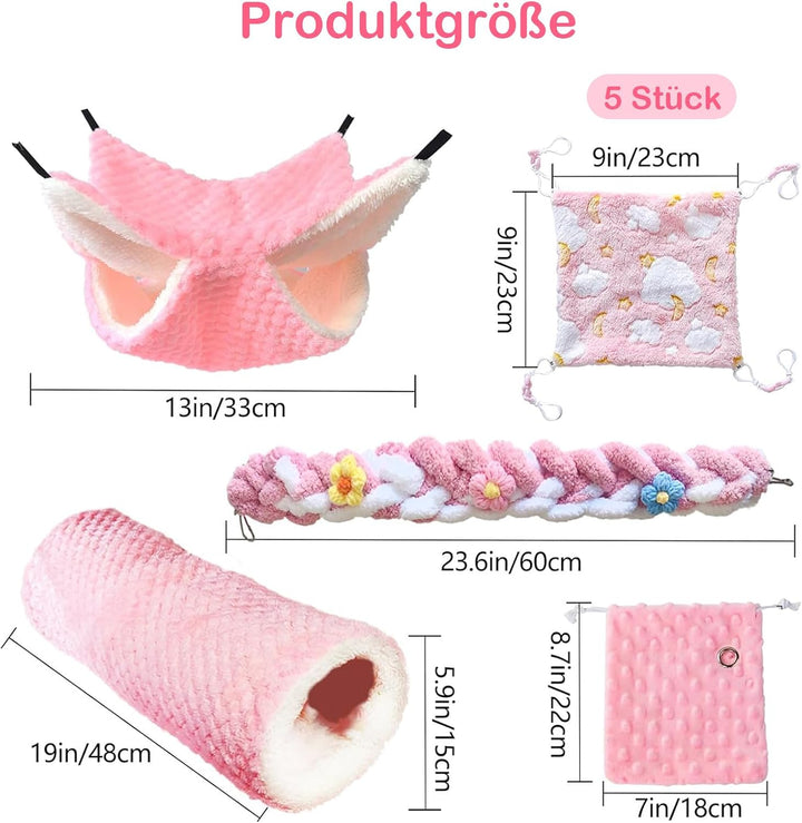 5 Stück Meerschweinchen Hängematte für Ratten Frettchen Hängematte für Kleintier Weich Warmes Fleece