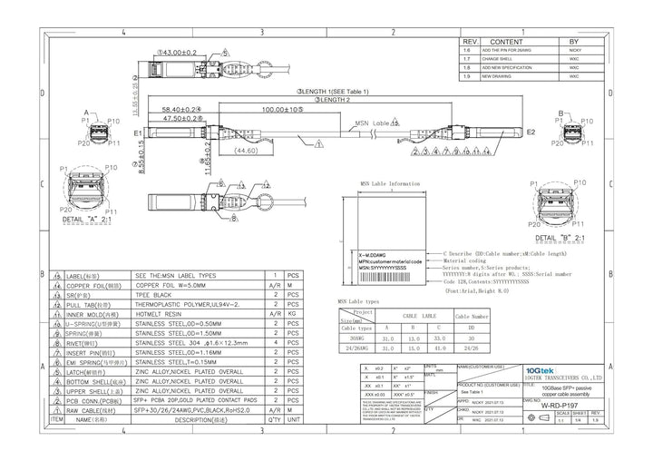 [4 Stück] 10Gtek SFP+ DAC Twinax Kabel 3-Meter(9.8ft), 10G SFP+ to SFP+ Direct Attach Copper Passive