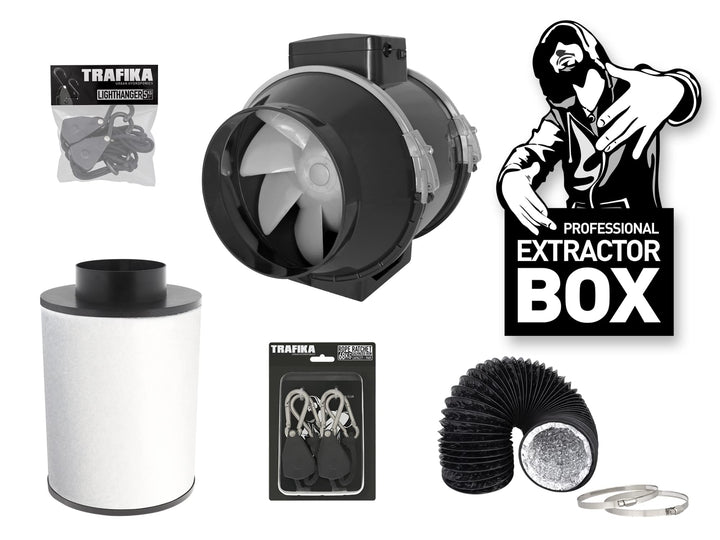 TRAFIKA Extractor KIT 100mm/250m3h KOHLEFILTER +ENTLÜFTER TT 100 (2 Geschwindigkeiten) + 5M COMBIDUC