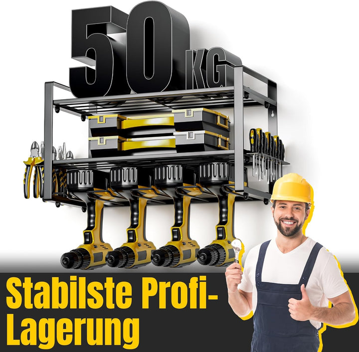 Werkzeug Wandhalterung, Werkzeugspeicher Aufbewahrung für 4 Elektrowerkzeug,3 Ebenen Werkzeugspeiche