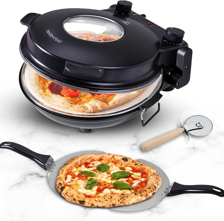 Heidenfeld elektrischer Pizzaofen Napoli - Pizza Maker - Pizza Ofen - Extra grosses Sichtfenster - 1