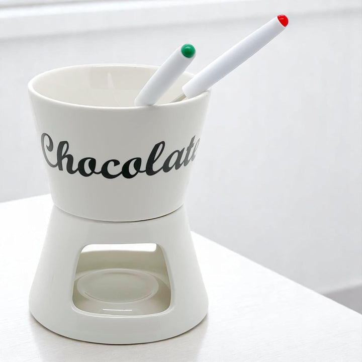 MIJOMA Schokoladenfondue Schoko-Fondue-Set Schokolade incl. 2 Fonduegabeln weiss ca. Ø12x15cm